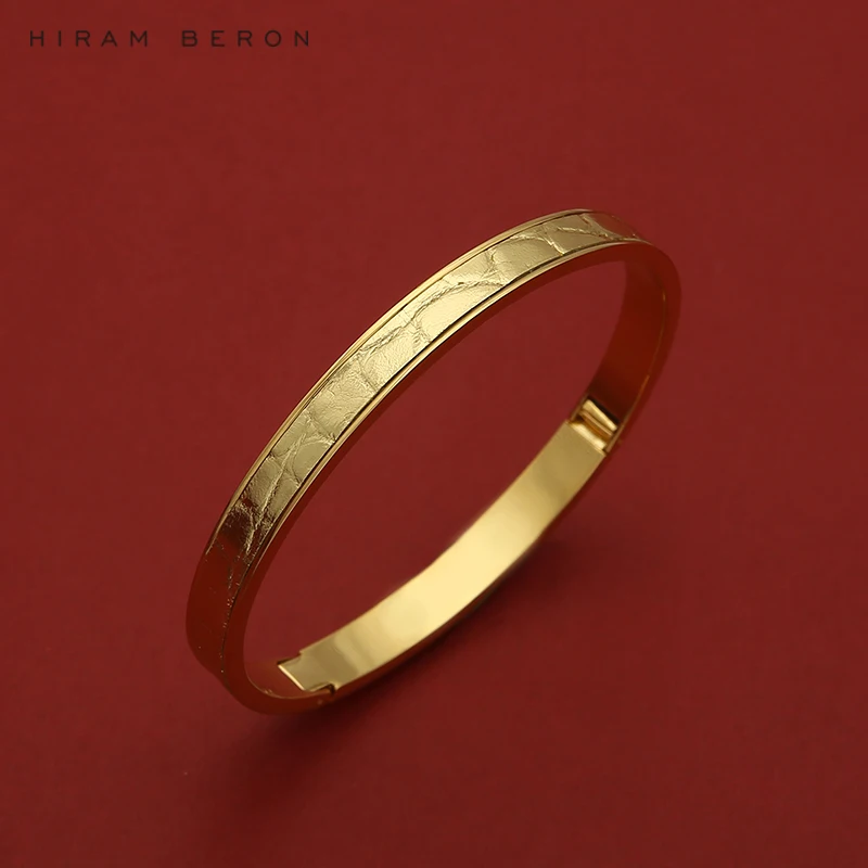 

Jewelry Bracelet Women Luxury Golden Real Crocodile Skin and stainless steel Top Quality Love bangles for lady Gifts