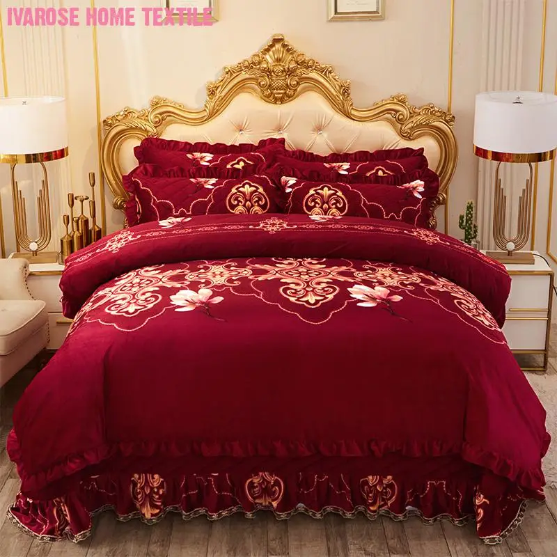 Floral Duvet Cover set Queen King Size 4/6Pcs Velvet Shaggy Bedding Soft Warm Winter Comforter Quilted Bedspread | Дом и сад