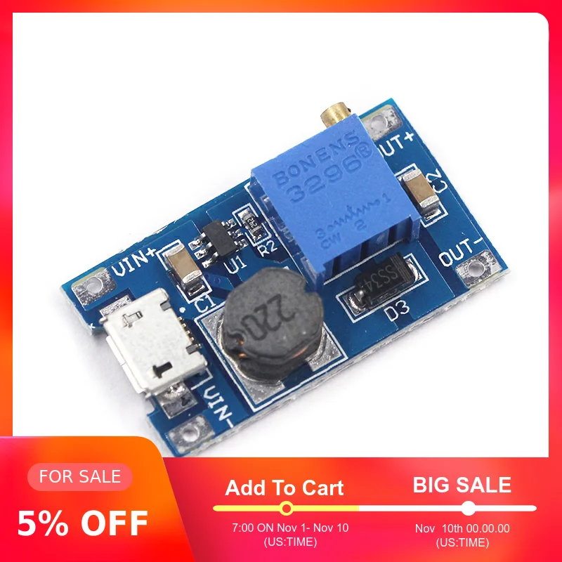 MT3608 DC-DC регулируемый Повышающий Модуль 2A повышение пластина Step Up Модуль с MICRO USB 2 V-24 V 5V 9V 12V 28V