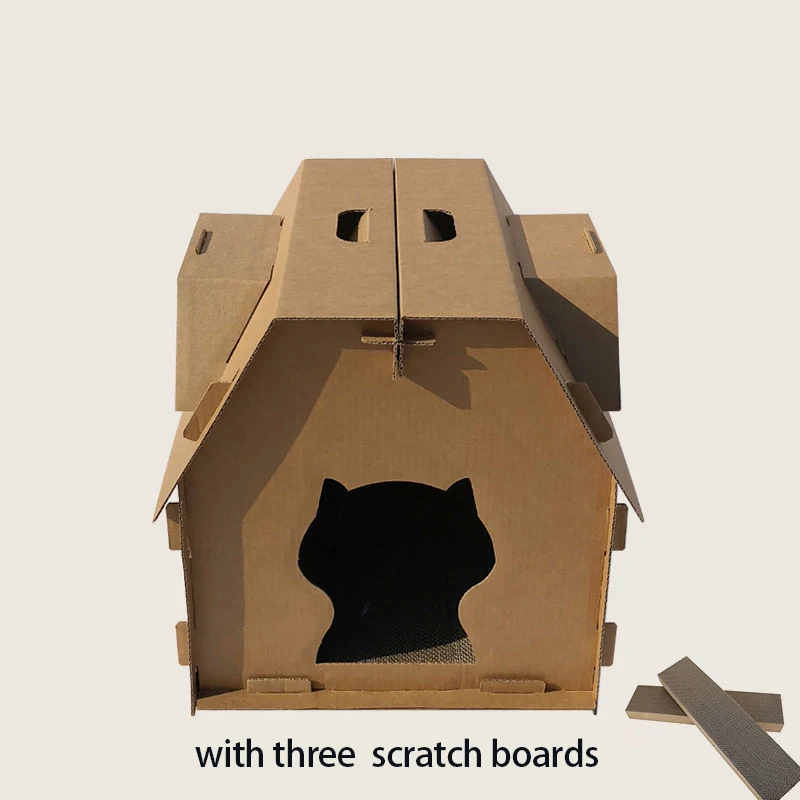 DIY картонная коробка Кошкин дом имеет небольшие инструменты для окон скретч