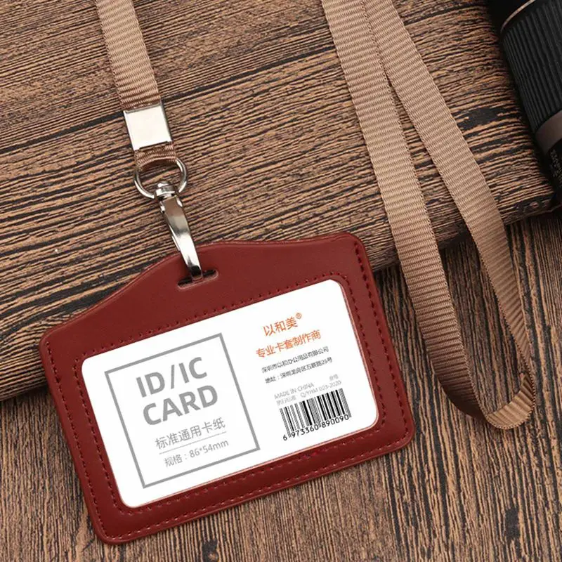 

1pc Simple Transparent Leather Name Card Cover Card Holder Keyring Bank Card ID Card Bus Card holder Case Bag Cover with Chain