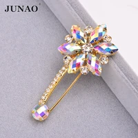 junao 35mm85mm crystal ab glass rhinestones flower brooches bouquet corsage brooch pin crystal applique for jewelry decoration