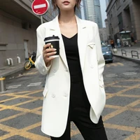 autumn and winter women white loose suit coat leisure double breasted blazer feminino black jackets formal clothes