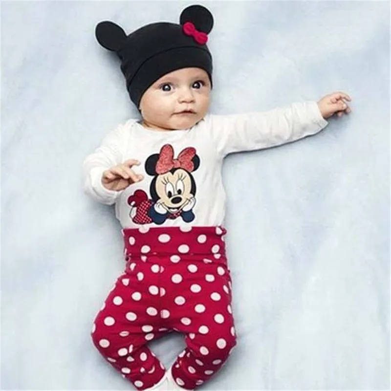 2019 Newborn Baby Kids Romper Micky Mouse Minnie Cartoon Outfits Girl Clothes Boy 3-Piece Tops+Pants+Hats 0-24 Months | Детская одежда