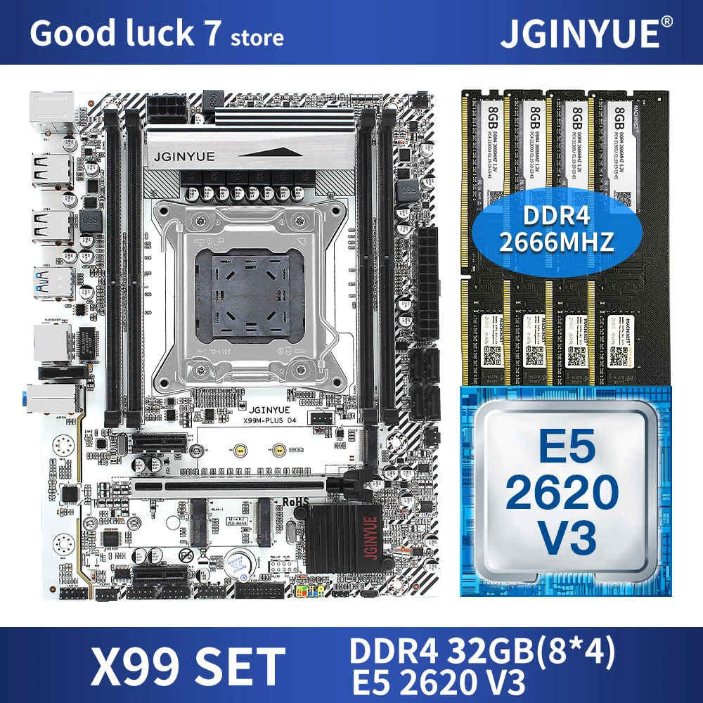 Kaufen X99 Motherboard LGA 2011-3 Set Kit Mit Intel Xeon E5 2620 V3 Prozessor DDR4 32GB(4*8GB) 2666MHz RAM Speicher M-ATX X99M PLUS D4
