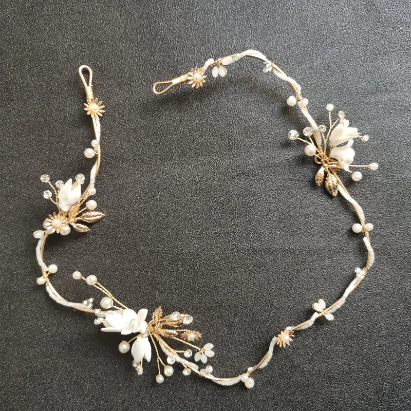 SLBRIDAL ручной работы кристалл Стразы Жемчуг керамический цветок свадебные