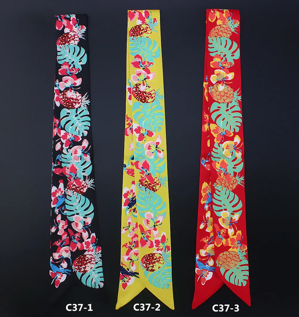Узкая лента с цветными листьями и цветами Шелковый тонкий шарф сумка повязка на
