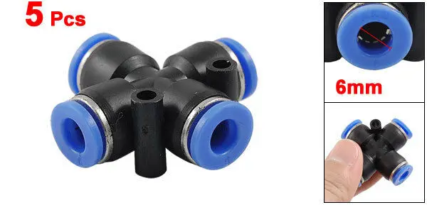 

5Pcs 6mm 4 Way Cross Style Pneumatic Tube Push in Quick Fittings
