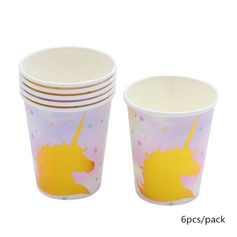 paper cup Золотой Единорог серии нож, вилка, бумажная чашка, бумажная тарелка и другие вечерние принадлежности для детей день рождения одноразовые принадлежности - Цвет: paper cup