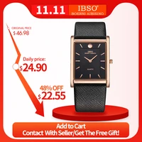 ibso ultra thin rectangle dial men watches soft leather strap quartz wristwatch classic business watch men relogio masculino