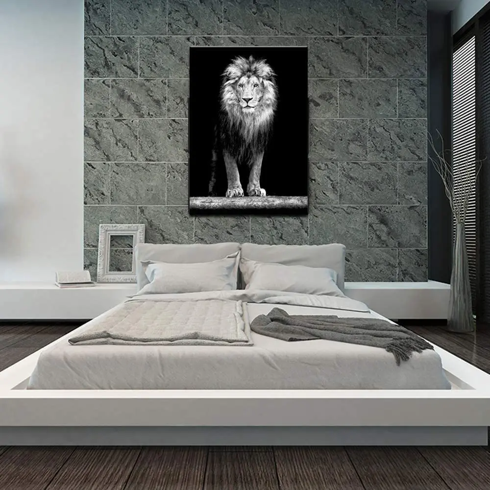 

Lion Canvas Print, Portrait Art Of Beautiful Lion In The Dark Black And White Animal Canvas Pictures Suitable Room Decoration