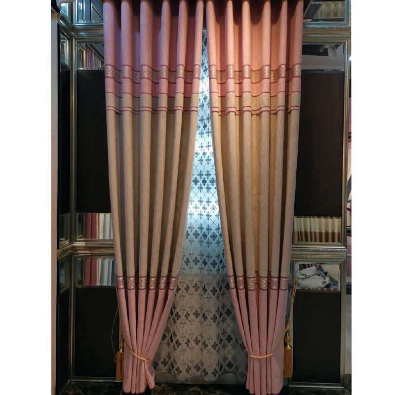 

Chinese twill cotton and linen stitching curtains for living room bedroom blackout curtains classical decorative curtains tulle