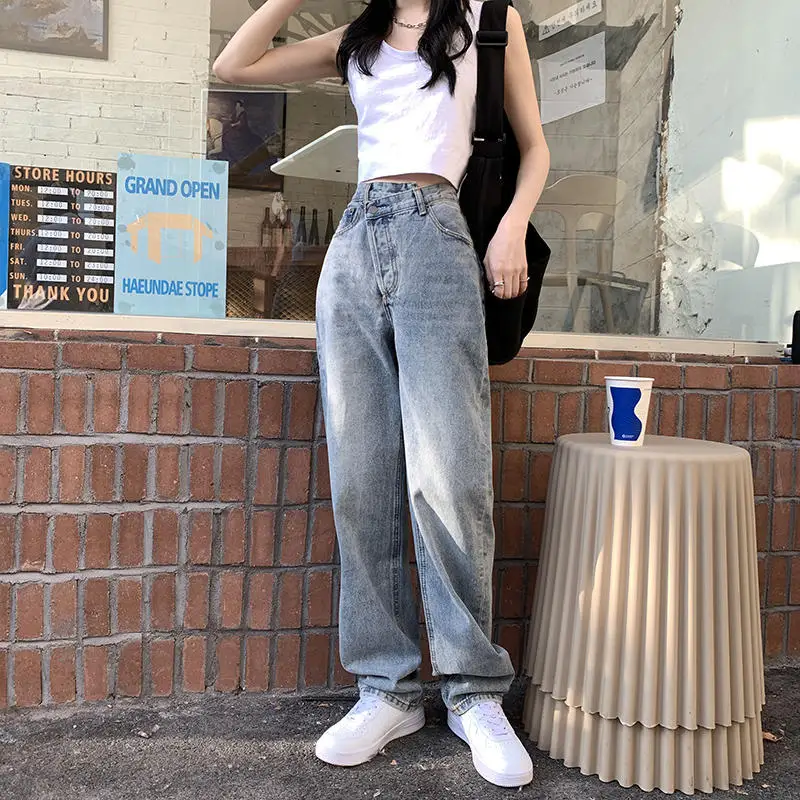 

Irregular Boyfriend Jeans For Woman High Waisted Straight Wide Leg Denim Pants Streetwear Wide Leg Jeans Pantalon Femme Q4426