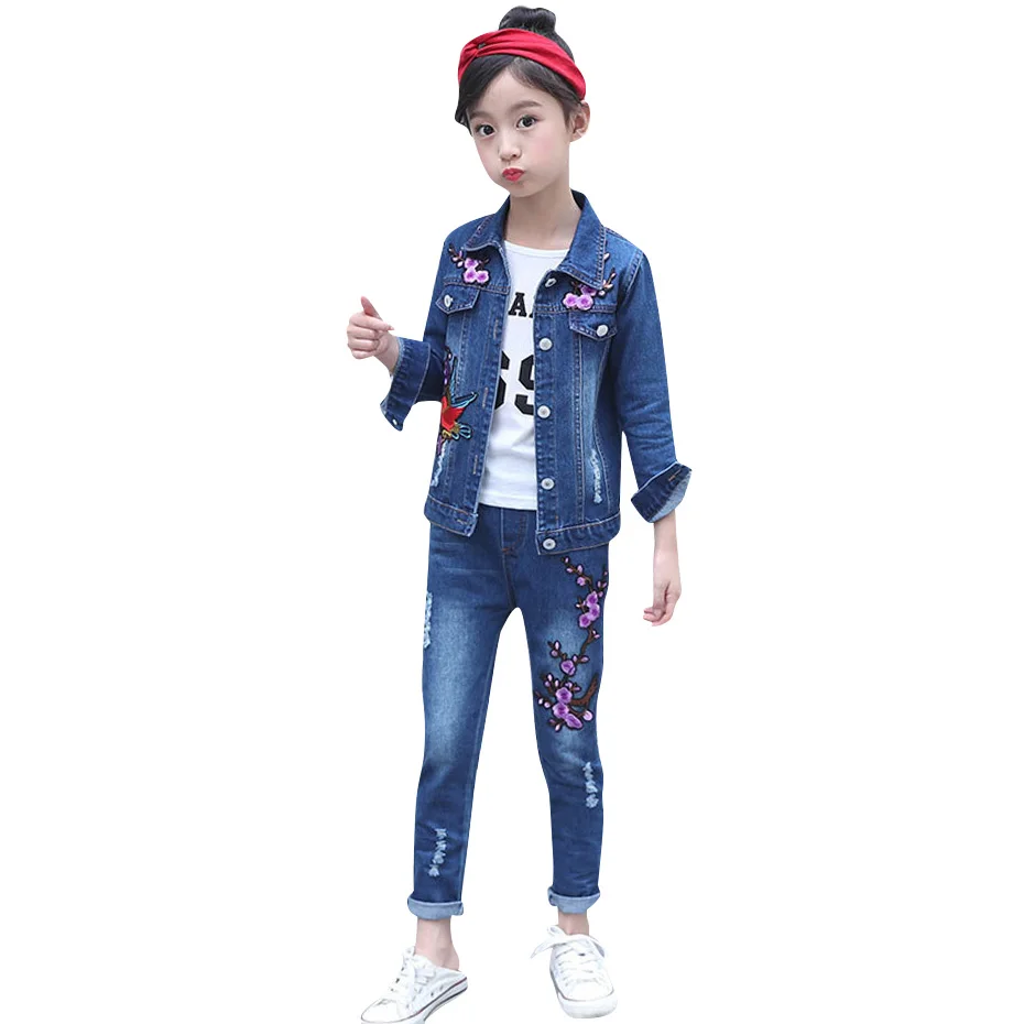 Комплект одежды для девочек джинсовая куртка + джинсовые штаны комплект из 2