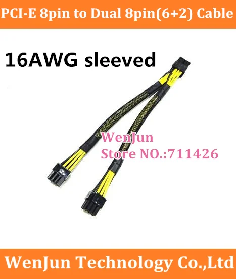16AWG Sleeved PCI-E GPU 8pin Female to Dual 8pin(6+2) Video Graphic Card Power Adapter Cable 20cm