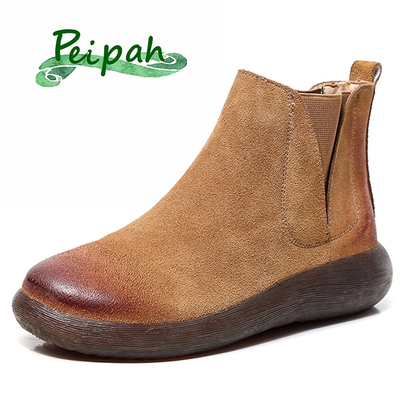 Женские ботинки ручной работы PEIPAH2019 зимние из натуральной кожи на плоской