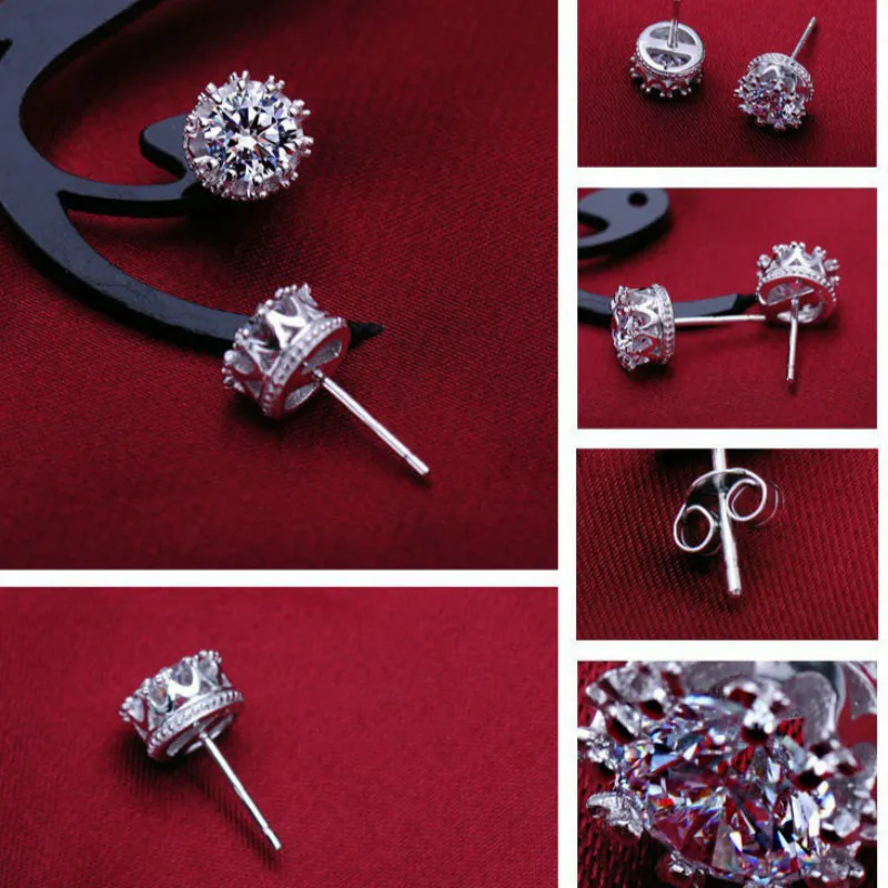 Серьги гвоздики Flyleaf из стерлингового серебра 925 пробы с фианитом в виде короны