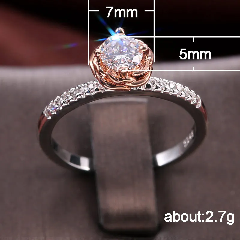 

USTAR AAA cubic zirconia flower wedding rings for women new fashion jewelry silver color engagement rings female anel party