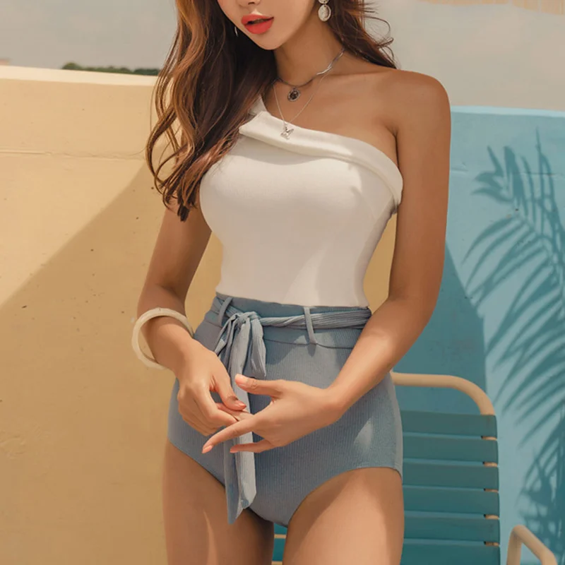 Цельный купальник Женский бандажный белый купальный костюм с мягкой подкладкой