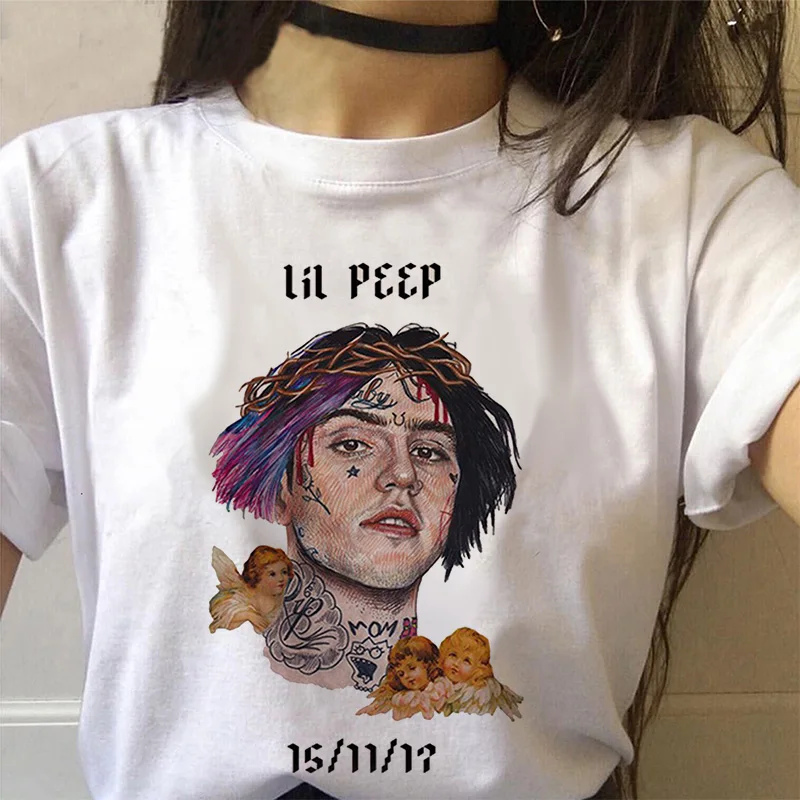 90s Графический Корейская одежда Lil открытым Футболка Harajuku в стиле хип хоп