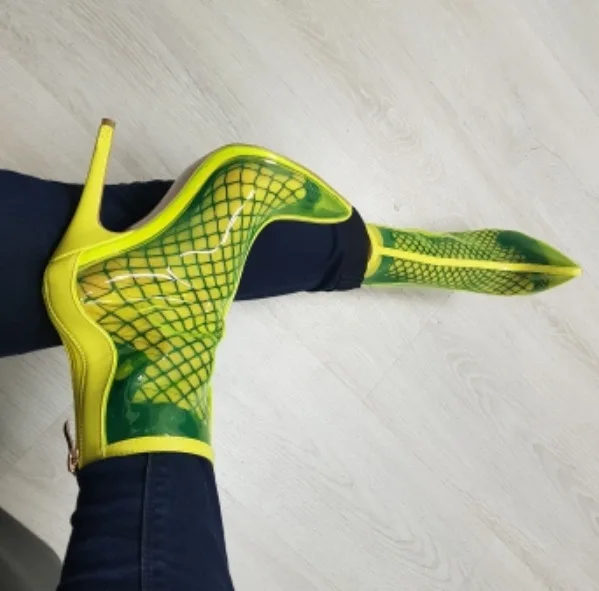 

New style pointed transparent stiletto short boots sexy fashion women's boots boots