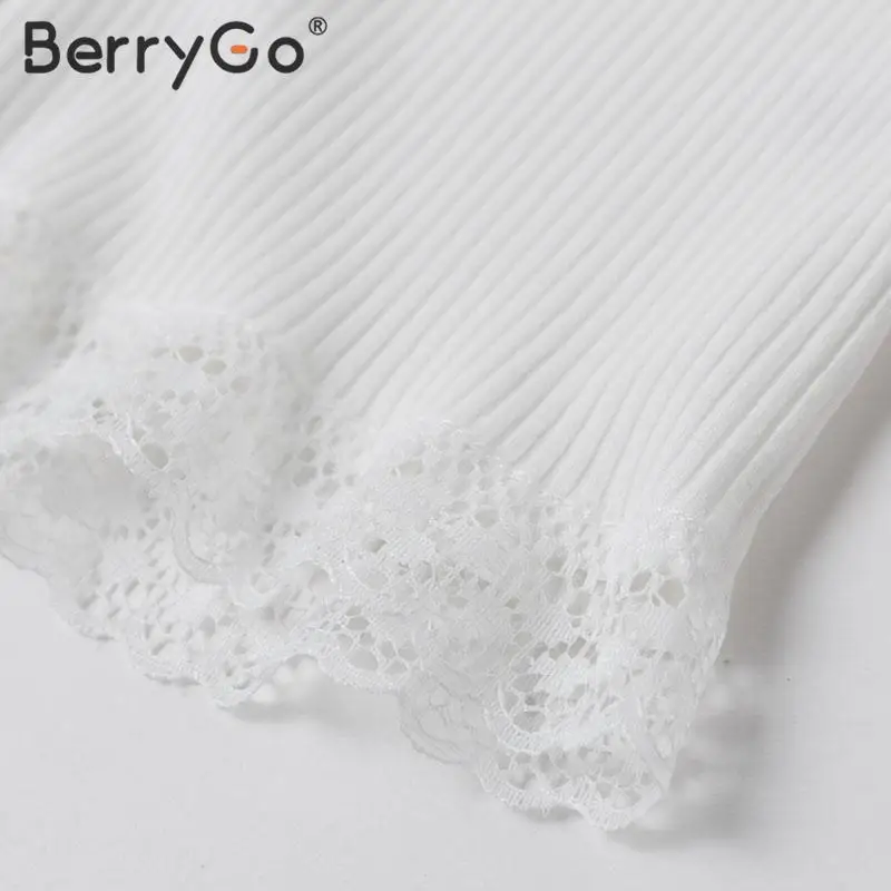BerryGo сексуальный женский короткий топ с v образным вырезом кружевная Элегантная