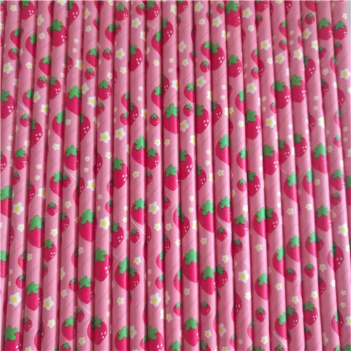 Strawberry Фрукты, ананас, клубника, арбуз, лимон, бумажные соломинки для дня рождения, свадьбы, декоративные вечерние товары, креативные питьевые соломинки - Цвет: Strawberry