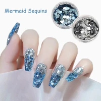 1box sea blue sequins for nail art decoration silver 1 3mm mixed size hexagon glitter flakes for acrylic nails accessoriespt03