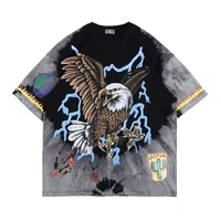 2022 spring and summer new product tide brand lightning eagle graffiti tie dye printing short sleeved t shirt male loose