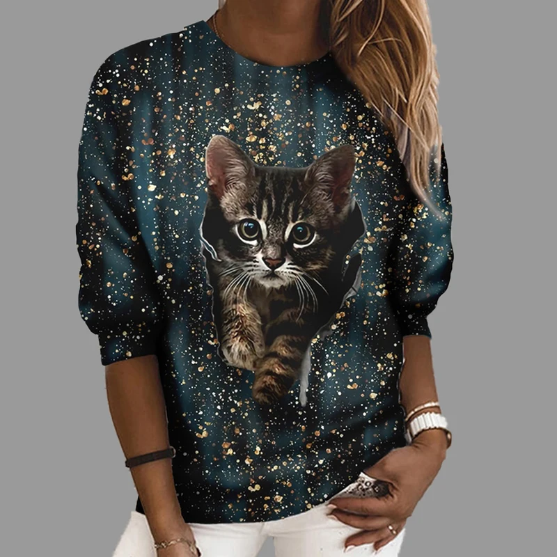 Cat Print Sweatshirt Maiden Clothes Spring Trend Long Sleeve Tops Female Outdoor Coat Street Fashion Pullover Girl Sportswear