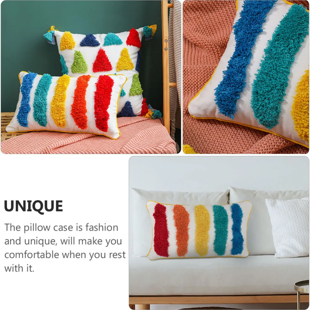 

1Pc Tufting Pillowcase Household Lumbar Pillow Cover Ethnic Style Pillowcase