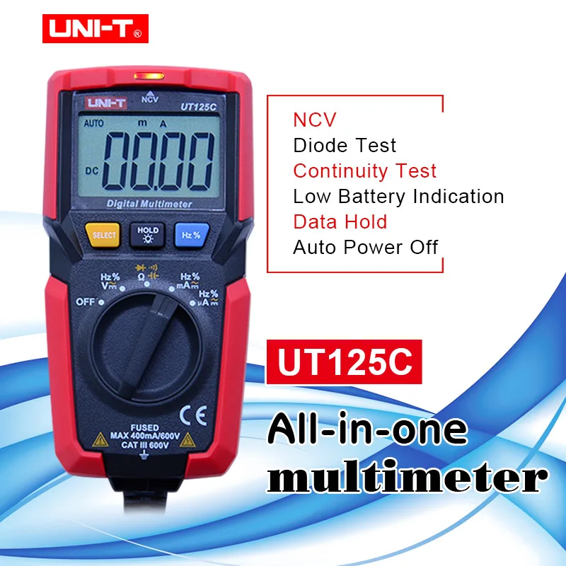 UNI T UT125C Цифровой мультиметр карманный размер резистор конденсатор Частота Диод