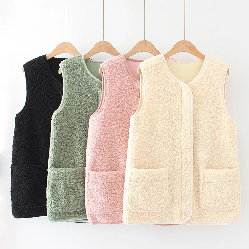 Новинка женский жилет осень зима Твердые овечьей длинный Свободный теплое