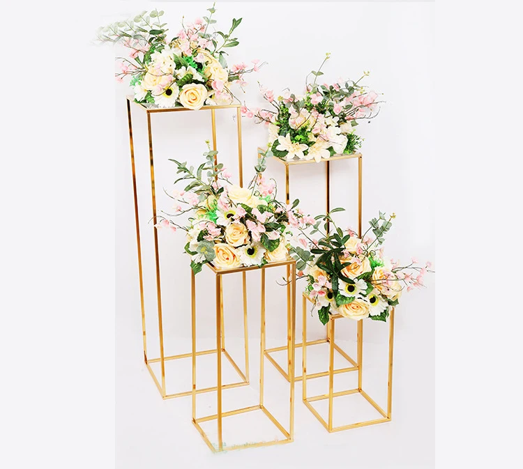 Gold Flower Vase Floor Vases Column Stand Metal Road Lead Wedding Table Centerpiece Flower Rack Event Party Decorat