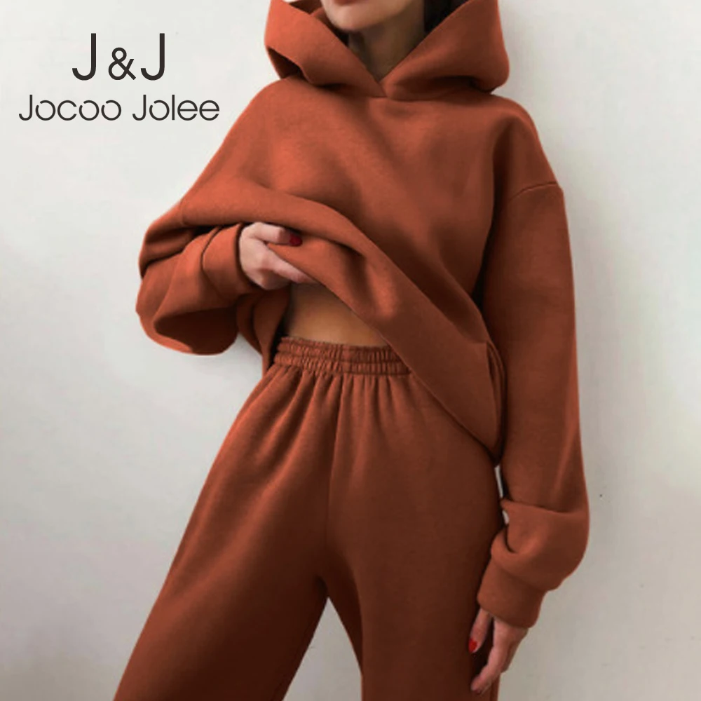 

Women Winter Casual Fleeced Tracksuits Women Sweatpants and Hoodie Set Two Pieces Set Hooded Sweatshirt Sport Jogger Outfits