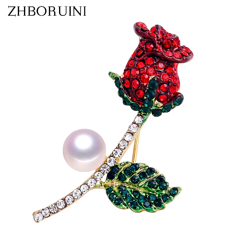 ZHBORUINI высокое качество натуральный пресноводный жемчуг брошь цветок роза
