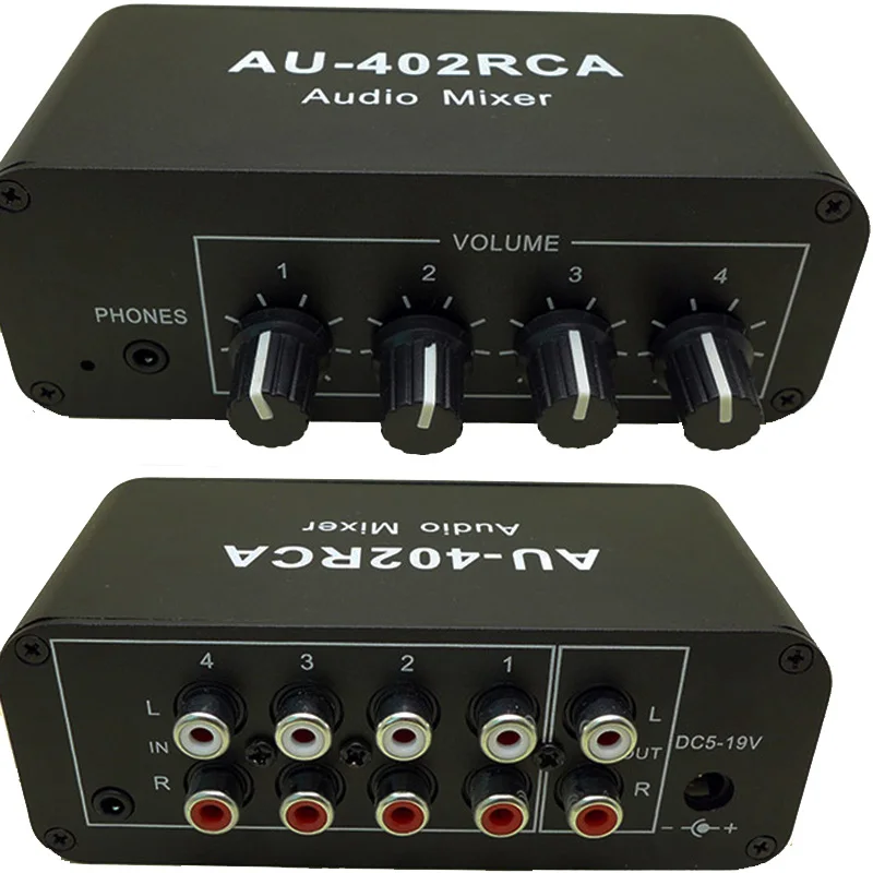 

Multi-Source RCA Mixer Stereo o Reverberator o Switch Switcher 4 Input 2 Output Driver Headphone Volume Control
