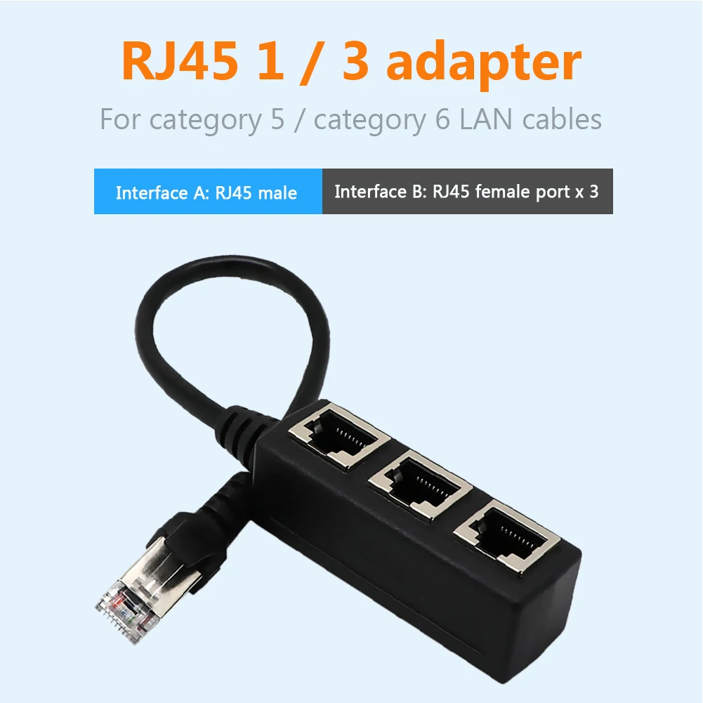 

Ethernet Network with Sufficient Durability and Toughness RJ45 1 Male to 3 Female Connector Splitter for PC Computer
