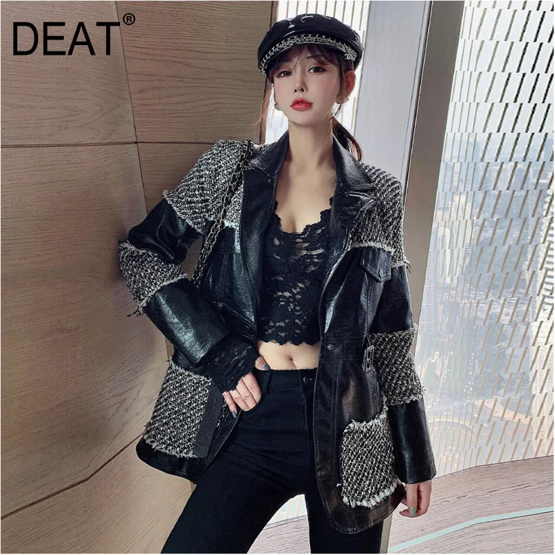 DEAT новинка 2020 весеннее шерстяное пальто с отворотом хит цветной пояс женское