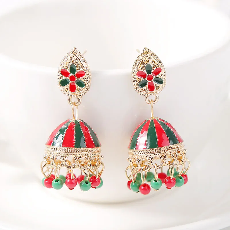 Индийские серьги с множеством цветов эмали в стиле моды для женщин винтажного этнического племенного золотого украшения с каплей заявления леди ювелирные изделия.