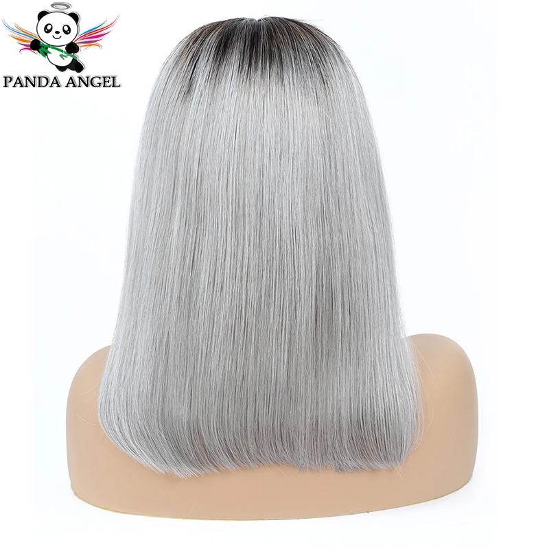 Panda 1B Gray Lace Front Short Bob Wigs 150% Density Brazilian Straight Lace Front Human Hair Bob Wigs For Women Remy Hair