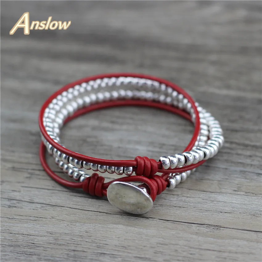 

Anslow Wholesale Fashion Jewelry Handmade DIY Beads Top Quality Leather Bracelet For Women Female Rope Bracelets Gift LOW0844LB