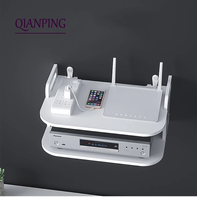 

TV Set Top Box Organizer Projector Wifi Router Storage Box PVC Board Cable Storage TV STB Wall Hang Self-adhesive Shelf Decor