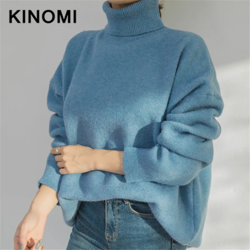 KINOMI осень зима свободные водолазки женские свитера пуловер корейский стиль