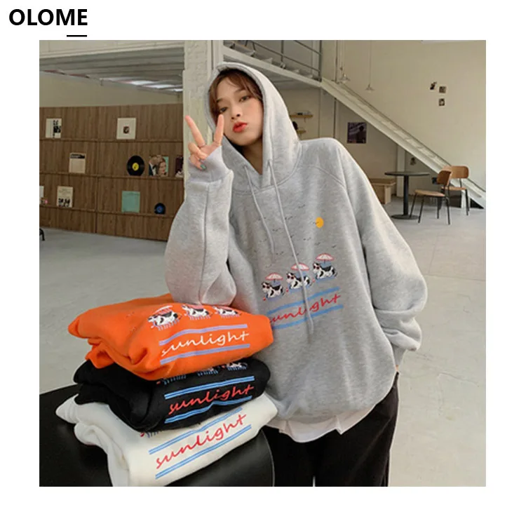 

2020 Winter New Han Feng Letter Printing Pattern Plus Velvet Sweater Hooded Thickened Coat Long Sleeve Hoodies Women