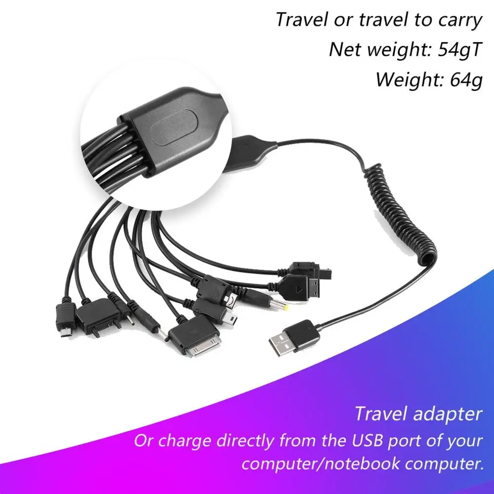 10 в 1 Универсальный Портативный Легкий Многофункциональный USB зарядный кабель