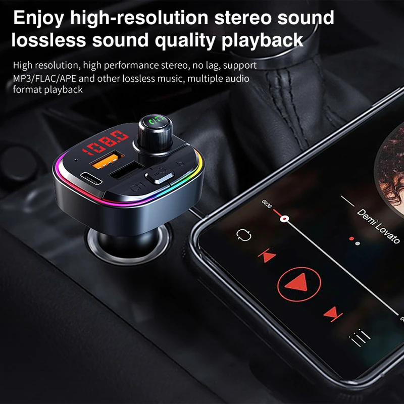 

FM Transmitter Car Bluetooth 5.0 Dual USB QC3.0 Car Charger Type-C PD Bluetooth Adapter Handsfree Wireless Aux Audio MP3 Player