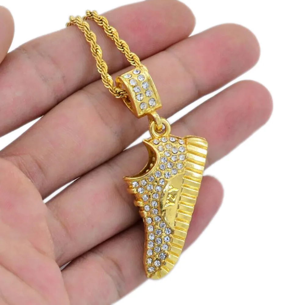 Хип поп Ожерелье Мужчины Кристалл кроссовки кулон хип хоп персонализированные