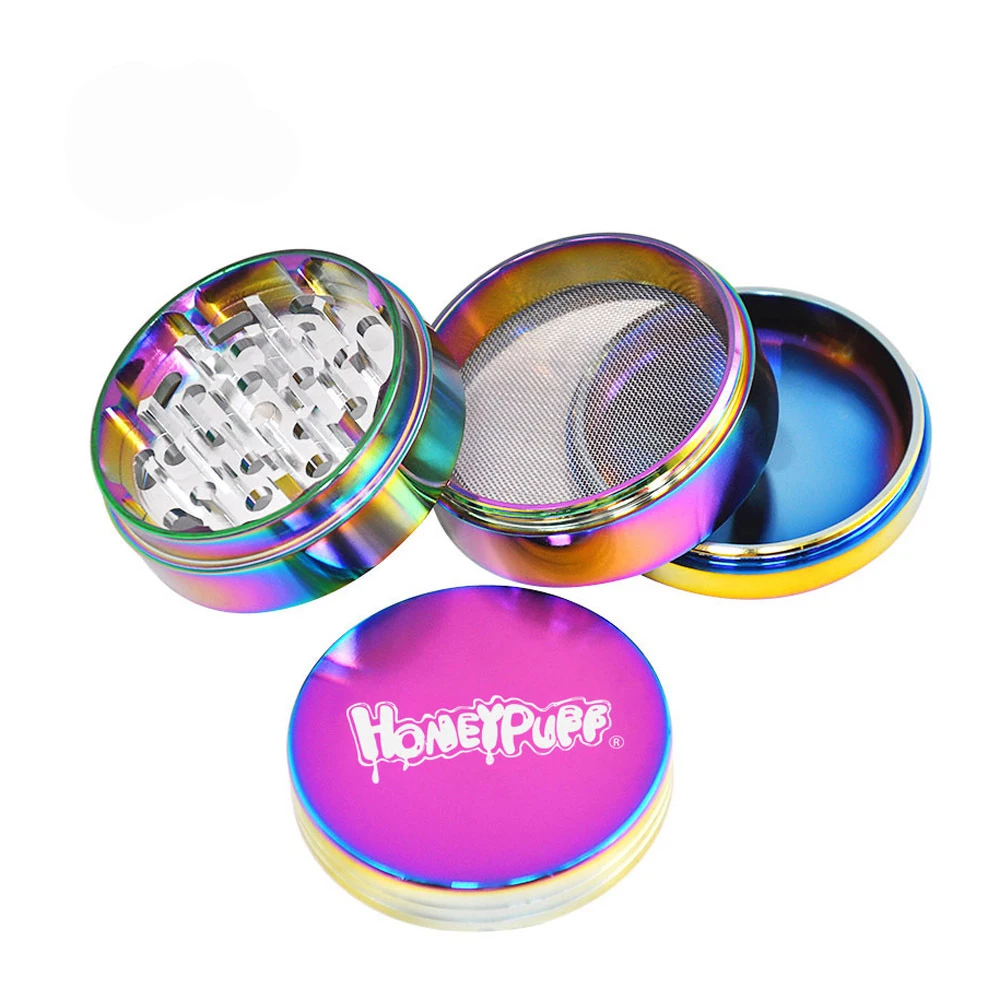Радужная цветная алюминиевая дробилка для курительных трав 63 мм 4 слойная