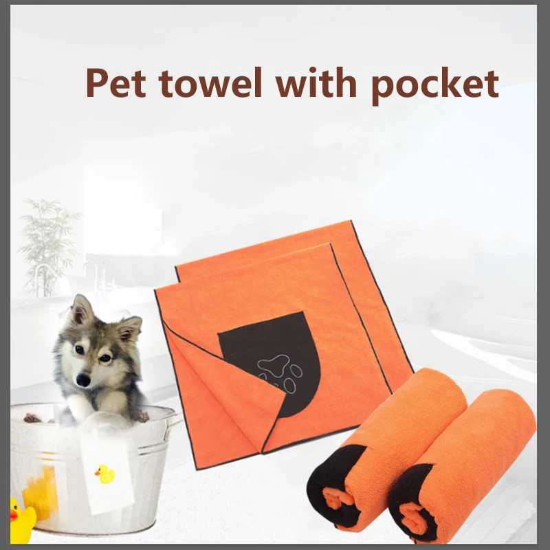 

New Pet Bath Towel Dog Towels With Pockets Microfiber Super Absorbent Thicken Pet Towel For Dogs Cats Bath Dog Accessories